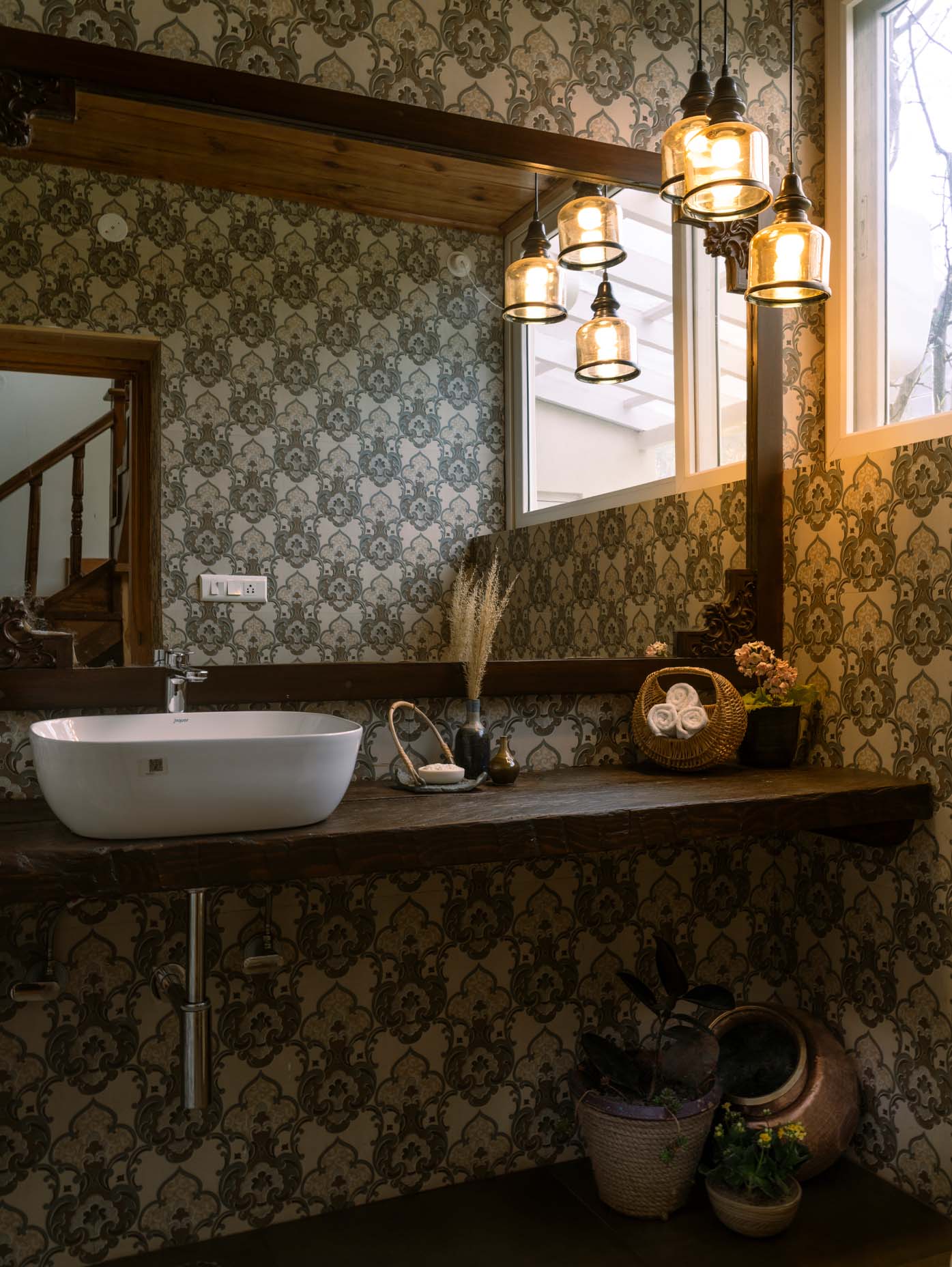 Luxurious bathroom with an elegant sink and large mirror